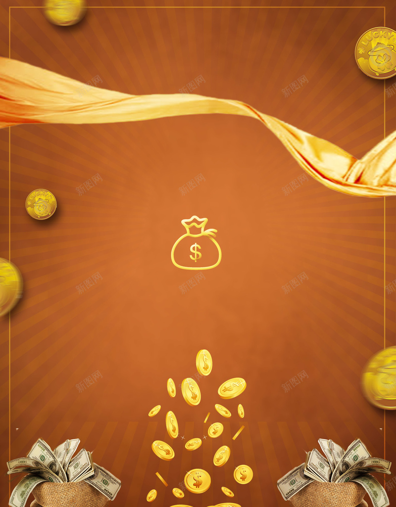 金色商务扁平金币金钱钱袋背景psd设计背景_88icon https://88icon.com 商务 扁平 素材 背景 金币 金色 金钱 钱袋