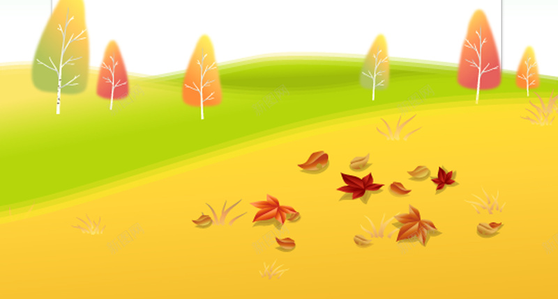 卡通红色枫叶背景psd设计背景_88icon https://88icon.com 卡通 枫叶 树叶 草地 蓝天 草原 童趣 手绘