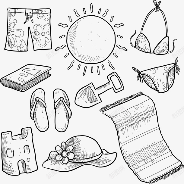 手绘夏季沙滩矢量图ai免抠素材_88icon https://88icon.com 夏季 手绘 沙滩 素描 矢量图