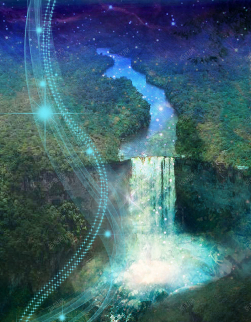 蓝色梦幻星空瀑布背景psd设计背景_88icon https://88icon.com 彩色 星星 星空 梦幻 水流 瀑布 绿色 背景 蓝色