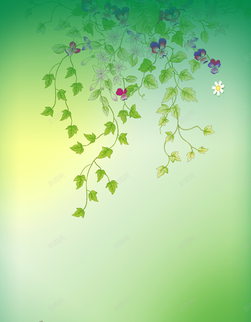 绿色藤蔓小花H5背景psd设计背景_88icon https://88icon.com H5 H5背景 h5 小清新 小花 手绘 插图 文艺 渐变 简约 绿色 自然 藤蔓