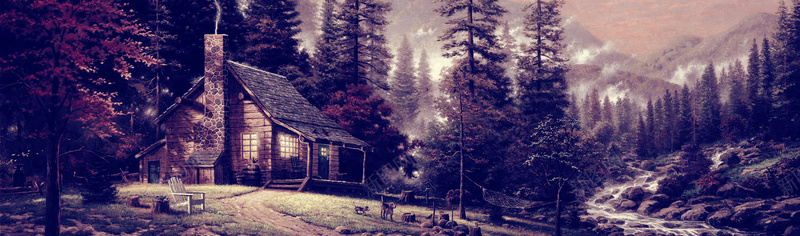林中小屋jpg设计背景_88icon https://88icon.com 横幅背景 小屋 树林 海报banner 摄影 全屏banner背景 风景