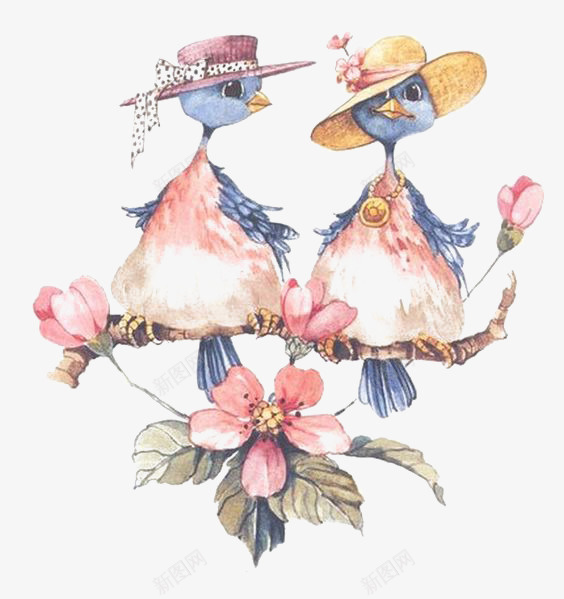 拟人小鸟png免抠素材_88icon https://88icon.com 卡通 复古 小鸟 手绘 插画 树枝 花朵