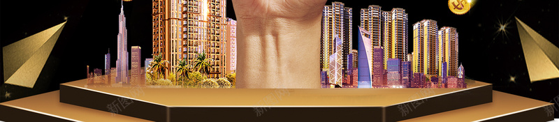 黑金大气招商海报psd设计背景_88icon https://88icon.com 地产 房地产 招商 拳头 旺铺招租 楼盘 盛大开盘 钥匙