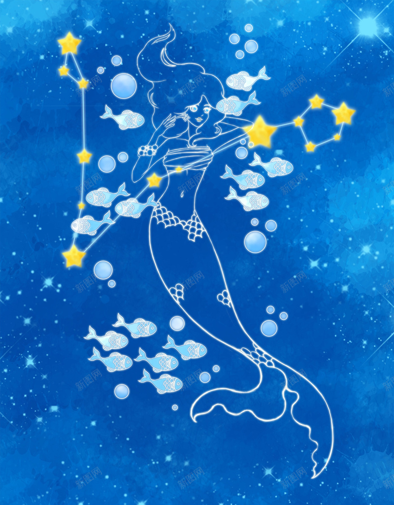 12星座卡通图案梦幻蓝色背景psd设计背景_88icon https://88icon.com 卡通世界 卡通插画 小鱼 星座卡通图案 星空 梦幻 漫画 蓝色 装饰图案 设计素材