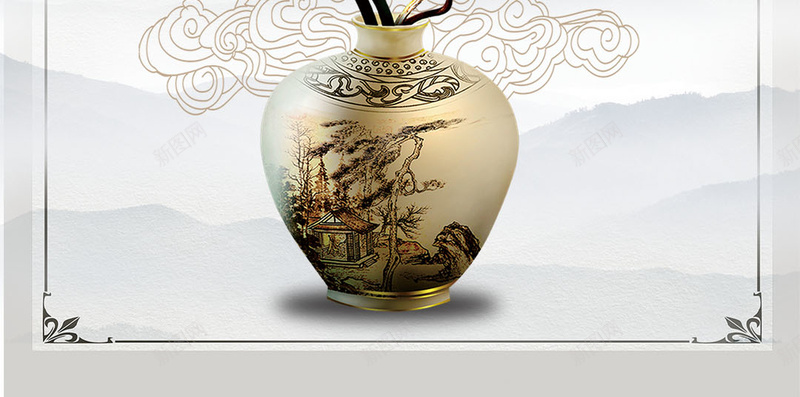 灰色中国风荷花PSD分层H5背景psd设计背景_88icon https://88icon.com H5 PSD分层 中国风 古朴 文艺 灰色 祥云 背景素材 花 花瓶 荷花 边框