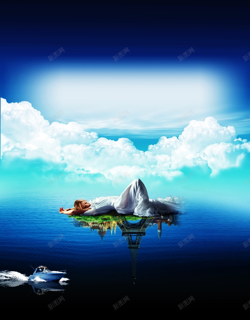 欧洲之旅海报背景素材psd设计背景_88icon https://88icon.com 艾菲尔铁塔 法国 白云 白色 风情 欧洲之旅海报设计 浮云游艇 小艇 美人 睡美人 睡姿 白衣 湖面 水面 水波 旅游海报 海报 平面 广告 背景 PSD 素材 模板
