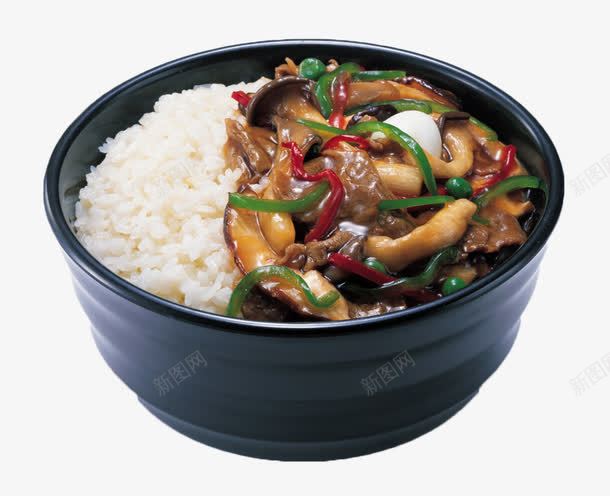 香菇白米饭png免抠素材_88icon https://88icon.com 主食 白米饭 米粒 青椒丝 食物 饭粒 香菇 黑色大瓷碗