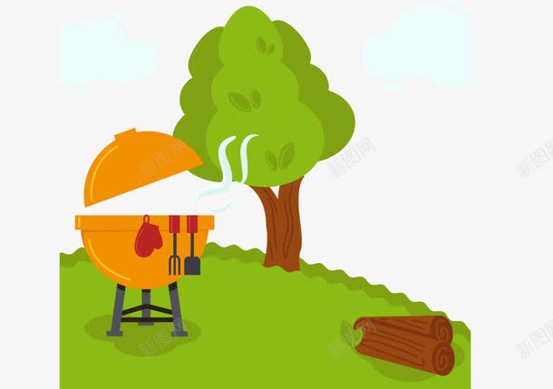 卡通野外草地烧烤png免抠素材_88icon https://88icon.com 卡通 烧烤 绿色草地 野外 餐饮