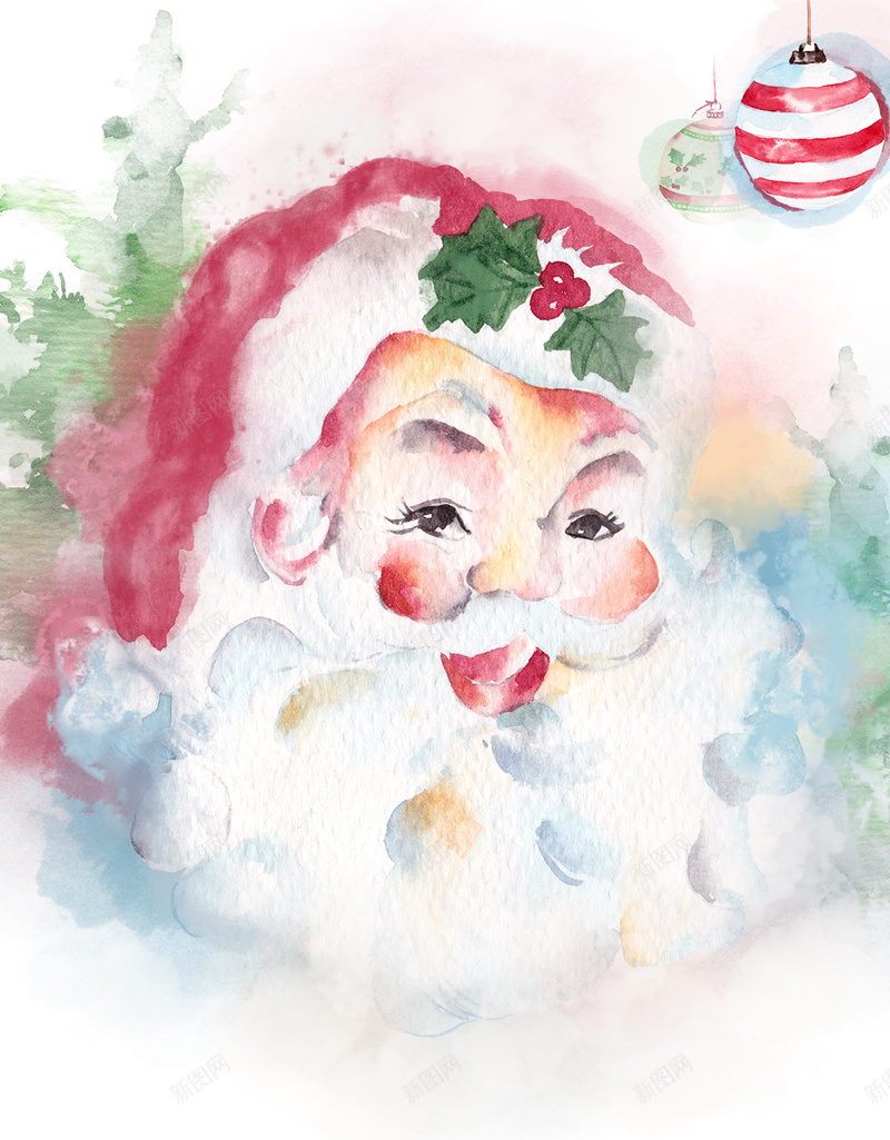 圣诞节唯美手绘背景psd设计背景_88icon https://88icon.com 卡通 唯美 圣诞老人 圣诞节 手绘 水彩插画 白色背景 童趣 铃铛