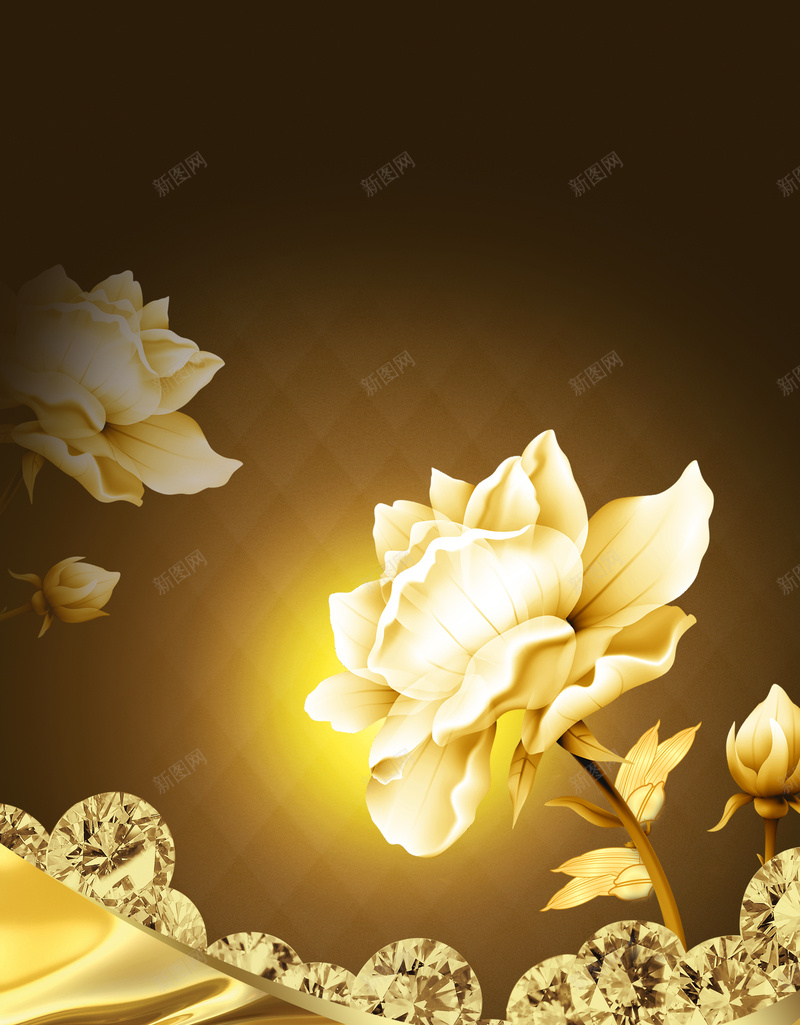 金色花朵jpg设计背景_88icon https://88icon.com 大气 棕色 金色花朵 钻石