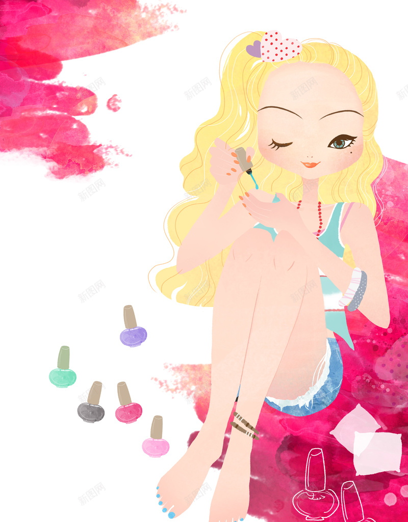 涂睫毛的女孩psd设计背景_88icon https://88icon.com 卡通 手绘 白色 童趣