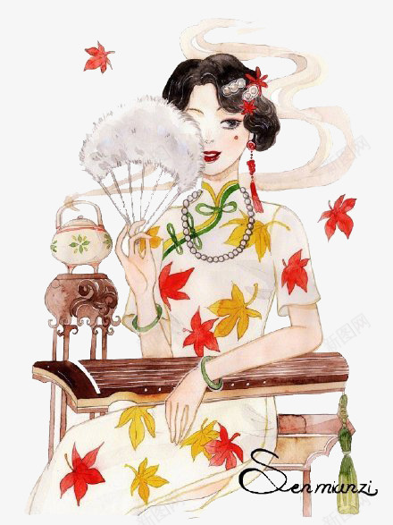 古筝旗袍美女psd免抠素材_88icon https://88icon.com 仙侠美女 古典 古筝 复古风 手绘古筝 旗袍展示 旗袍美女 浅色旗袍