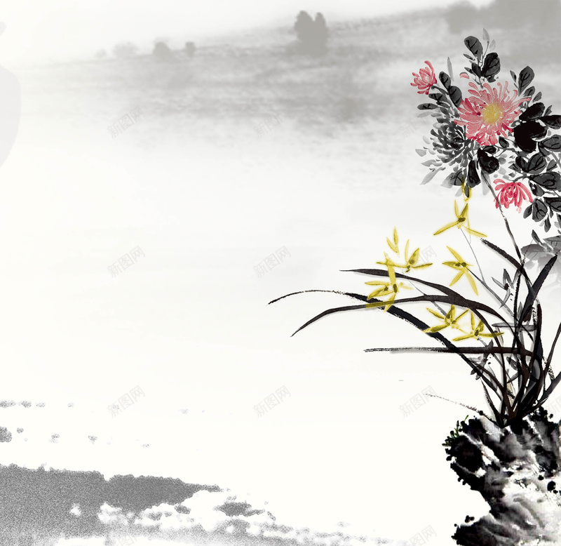 水墨兰花海报背景模板jpg设计背景_88icon https://88icon.com 水墨 兰花 海报背景模板 菊花 水墨背景 海报模板