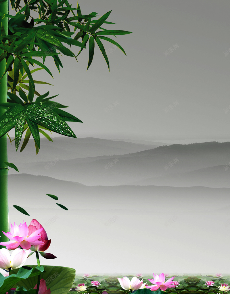 中国风竹林荷花水墨背景素材jpg设计背景_88icon https://88icon.com 中国风 文艺 水墨 河边竹林 清新 竹叶 竹林 简约 背景 荷叶 荷塘 荷花 莲花
