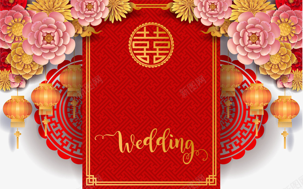 牡丹花装饰元素图矢量图ai免抠素材_88icon https://88icon.com 元素图 囍字 底纹 灯笼 牡丹花 矢量装饰 矢量图