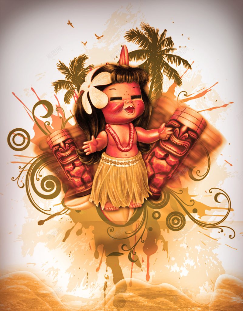 夏威夷主题风格海报背景图psd设计背景_88icon https://88icon.com 黄色 夏威夷 狂欢 喷墨 psd分层素材 夏威夷风情人物 免费下载 海鸥 激情