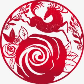 红色手绘小马花朵剪纸png免抠素材_88icon https://88icon.com 剪纸 红色 花朵