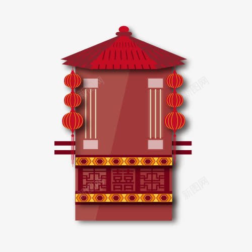 手绘红色新年轿子png免抠素材_88icon https://88icon.com 新年 红色 轿子
