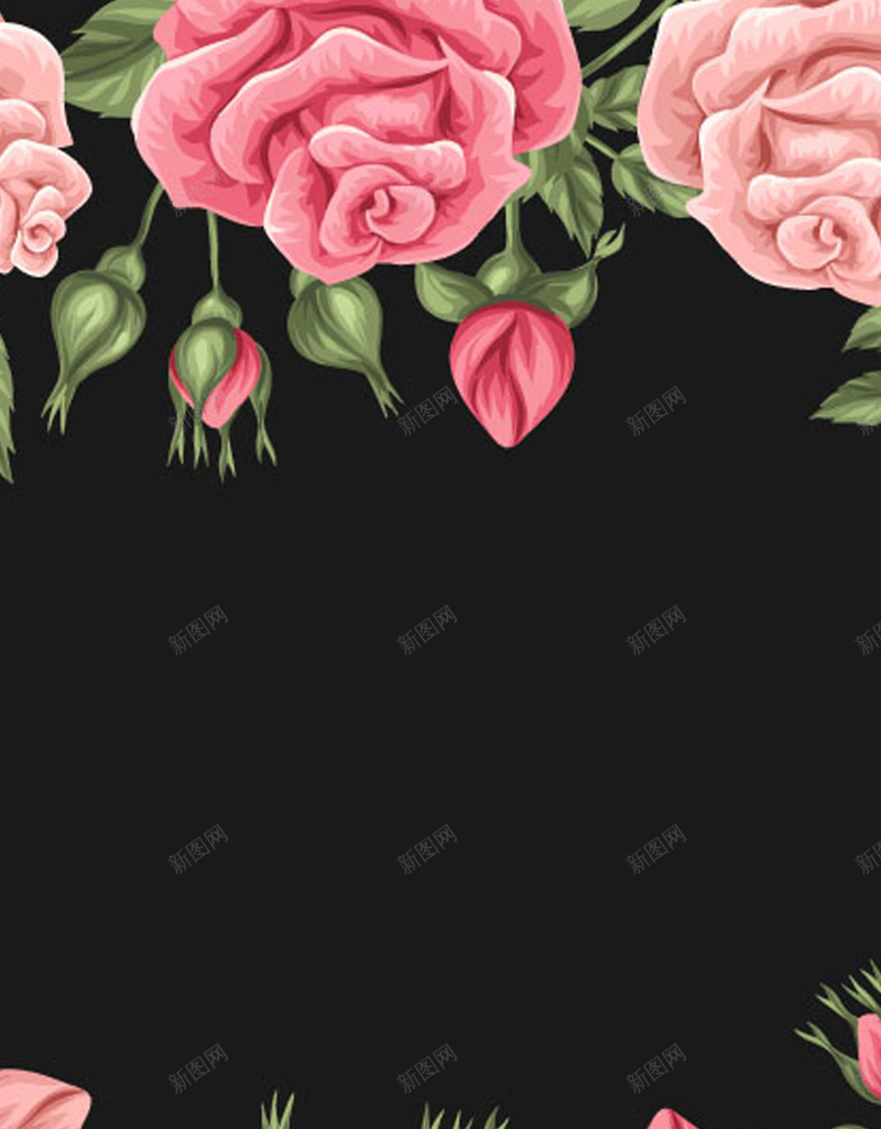 花朵花卉黑底H5背景jpg设计背景_88icon https://88icon.com H5背景 唯美 小清新 文艺 梦幻 浪漫 简约 花卉 花朵 蔷薇花 黑底
