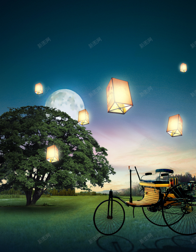 蓝色夜空背景psd设计背景_88icon https://88icon.com 商业 商务 孔明灯 树木 科幻 科技 蓝色夜空背景 车