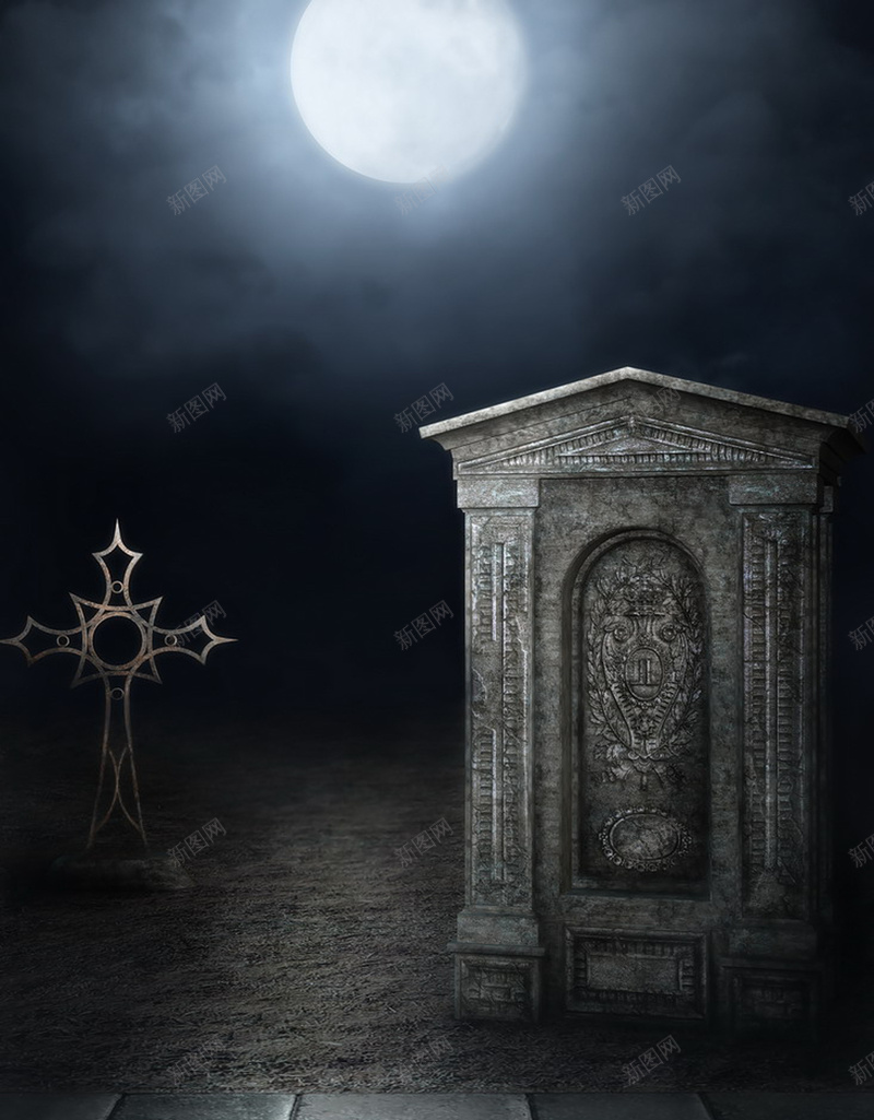 魔幻建筑月光背景jpg设计背景_88icon https://88icon.com 房子 月光 蓝色 魔幻