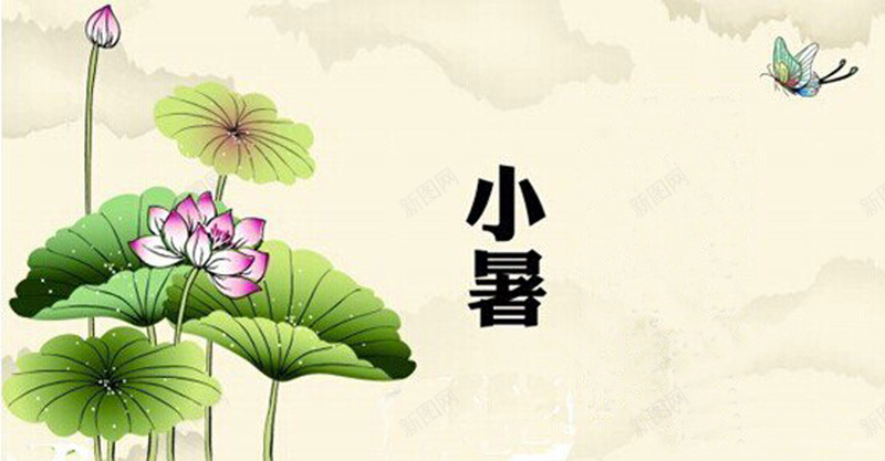 中国24节气之小暑节气背景jpg设计背景_88icon https://88icon.com 荷花 中国风 24节气 小暑 蝴蝶 炎热的开始 荷叶 云朵 炎热