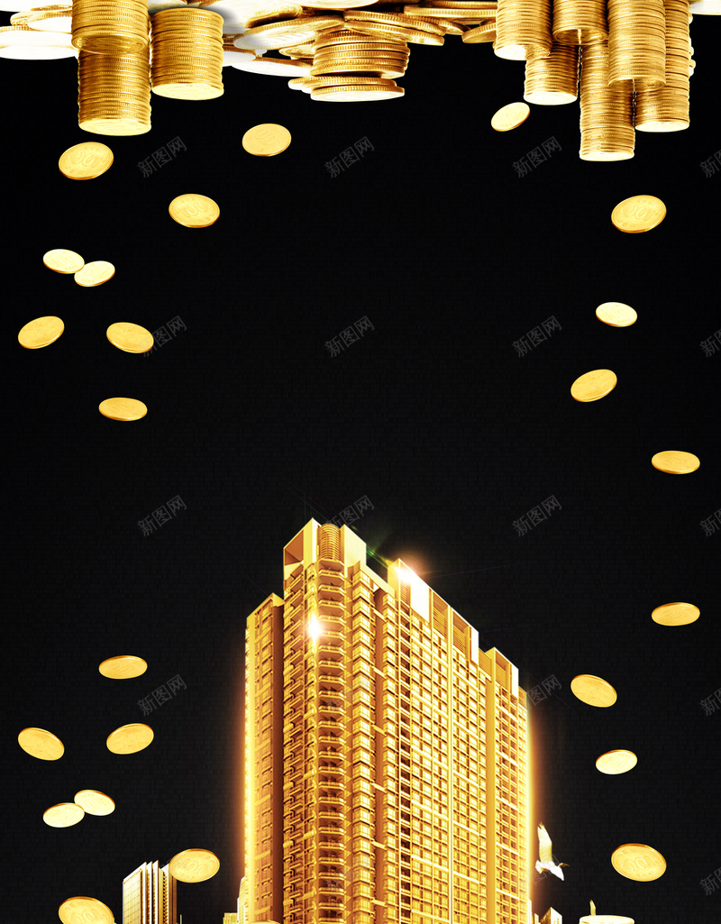 金币金色楼盘金融投资理财海报背景psd设计背景_88icon https://88icon.com 专业理财 广告设计 海报背景 激动 理财基金 理财广告 理财模板 金币 金色大楼 金融理财