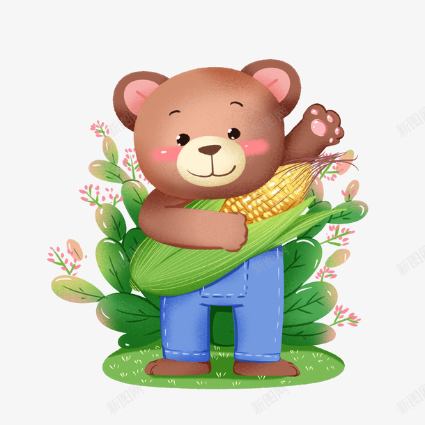清新卡通小熊插画png免抠素材_88icon https://88icon.com 可爱 小熊 情形插画 插画 清新 玉米