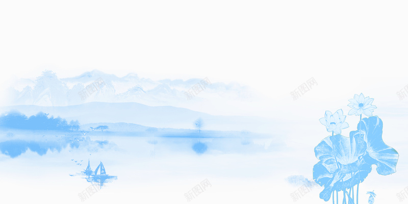 中国风水墨山水背景psd设计背景_88icon https://88icon.com 中国风 山水 水墨 荷花 小船 白色