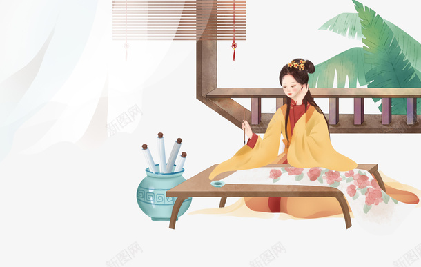 古风人物手绘元素图psd免抠素材_88icon https://88icon.com 亭台 人物 元素图 古风 手绘 植物装饰