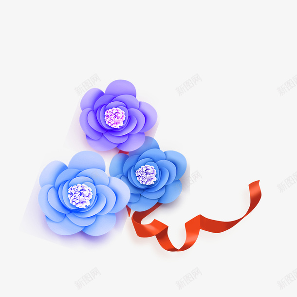 紫色花朵丝带psd免抠素材_88icon https://88icon.com 三朵花 浪漫紫色花 红丝带 花朵丝带