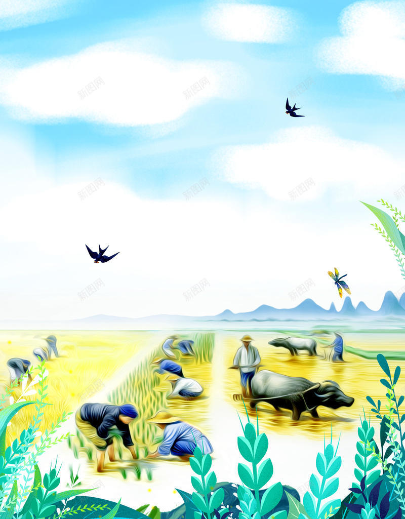 手绘二十四节气芒种海报jpg设计背景_88icon https://88icon.com 二十四节气海报 节气海报 芒种海报 收割 麦子 户外 卡通 农民 植物