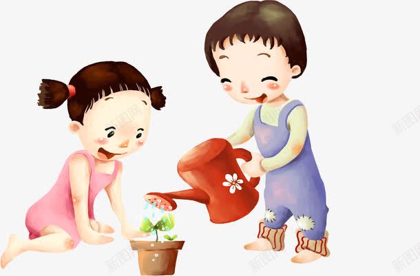 卡通人物png免抠素材_88icon https://88icon.com 卡通人物 女孩 浇水 男孩