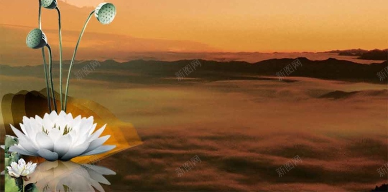 夕阳腊梅荷花商业H5背景psd设计背景_88icon https://88icon.com H5背景 商业 夕阳 梦幻 浪漫 腊梅背景素材 荷花