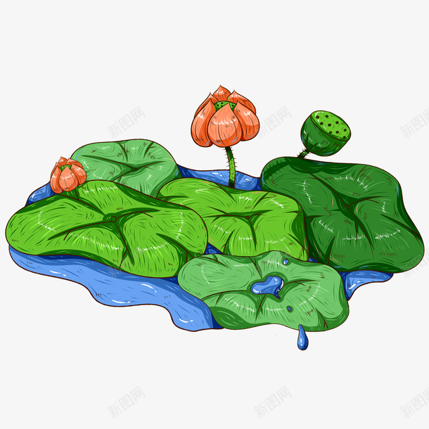 手绘荷花水滴莲花荷叶psd免抠素材_88icon https://88icon.com 手绘莲蓬头 水滴莲花荷叶 水生植物 竹子荷花荷叶满池塘 荷花