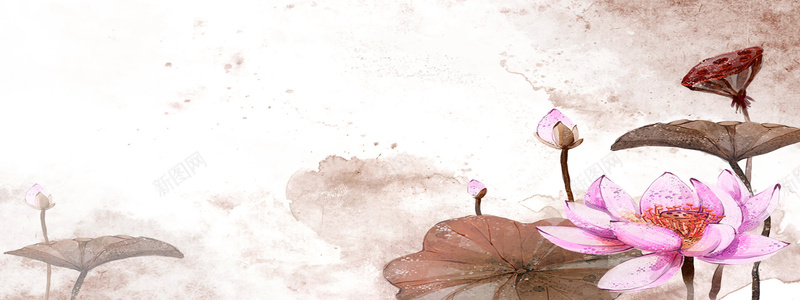 中国风莲花莲藕背景jpg设计背景_88icon https://88icon.com 中国风 莲花 莲藕 水墨 紫色 海报banner