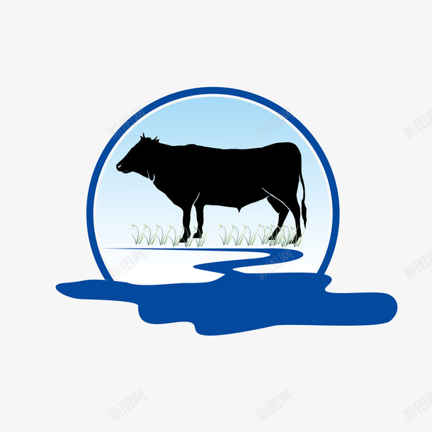 牛和蓝色圆框矢量图eps免抠素材_88icon https://88icon.com 动物 圆框 牛 矢量图