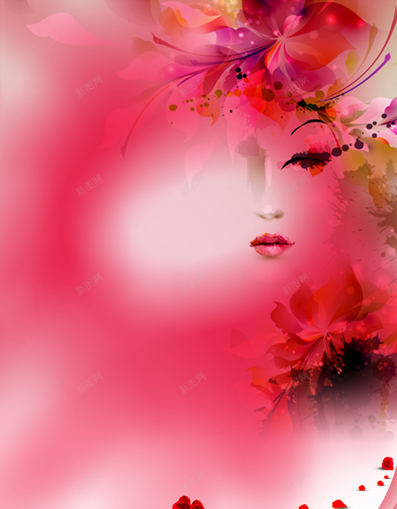 化妆品海报背景psd设计背景_88icon https://88icon.com 主题宣传 化妆品 女人 宣传海报 展架 护肤品 抽象女人 海报 玫瑰 红色 艳丽花朵 雾 飞翔