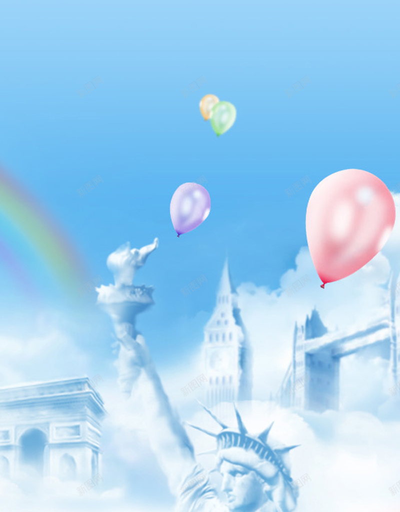 旅行梦幻H5背景jpg设计背景_88icon https://88icon.com H5 H5背景 h5 小清新 文艺 旅行 梦幻 气球 简约 自由女神