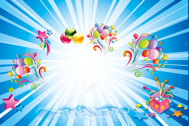蓝色迸发礼物背景psd设计背景_88icon https://88icon.com 蓝色 色条 迸发 礼物 气球 激情 狂欢