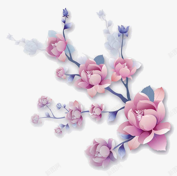 粉色手绘花朵树枝png免抠素材_88icon https://88icon.com 春天 淡雅 花朵 花枝