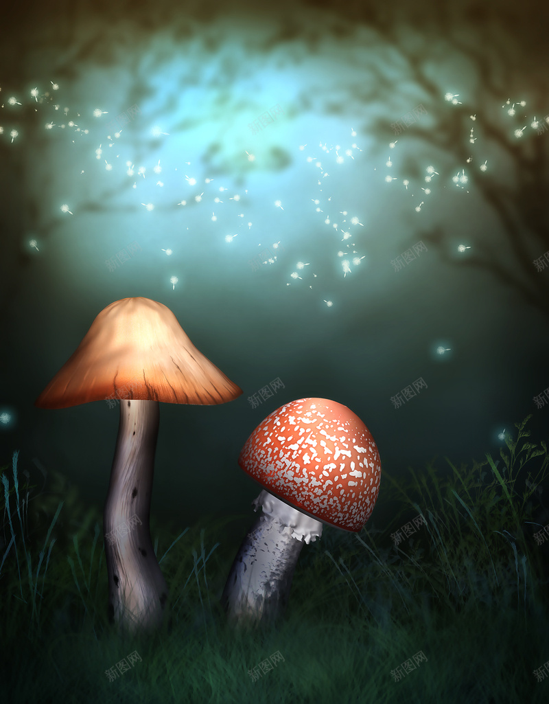 浪漫蘑菇背景jpg设计背景_88icon https://88icon.com 浪漫 背景 蓝色 蘑菇 质感 纹理