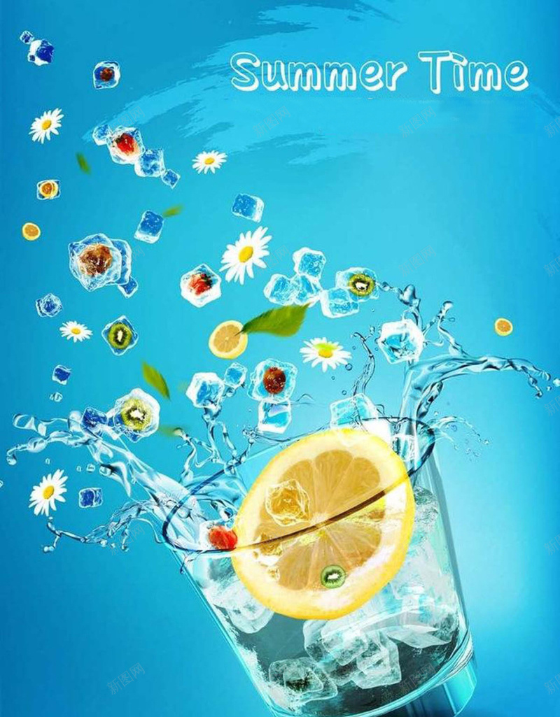 夏日冰爽饮料大促销宣传海报psd设计背景_88icon https://88icon.com 冰块 冰爽 夏天 小清新 文艺 柠檬 简约 蓝色 饮料