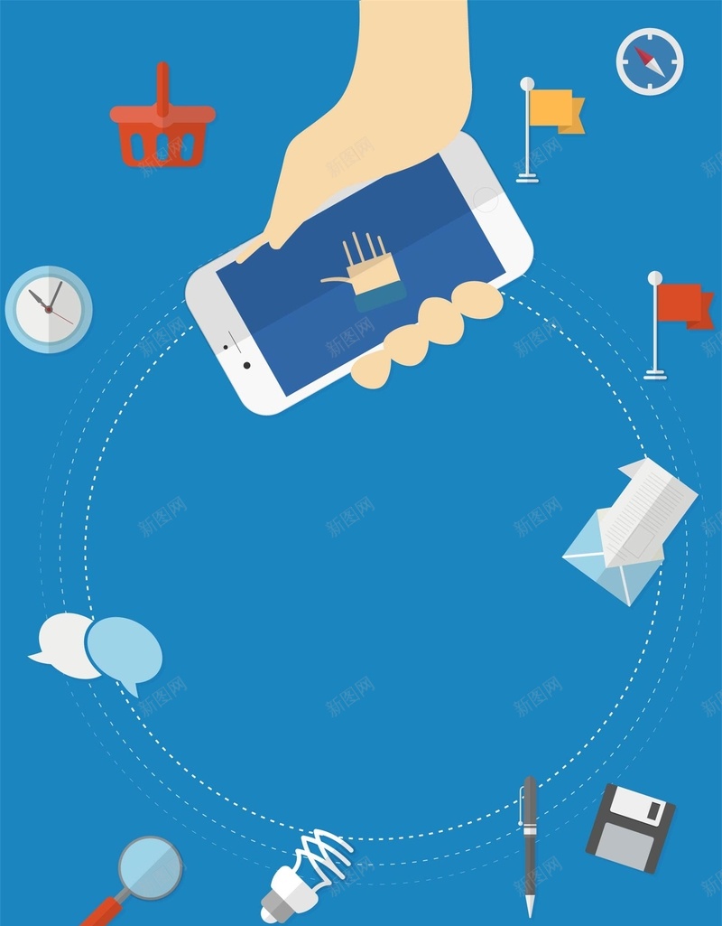 小清新简约手机广告jpg设计背景_88icon https://88icon.com 互联网交流 手机广告 小清新 简约 蓝色 卡通 手绘 线条
