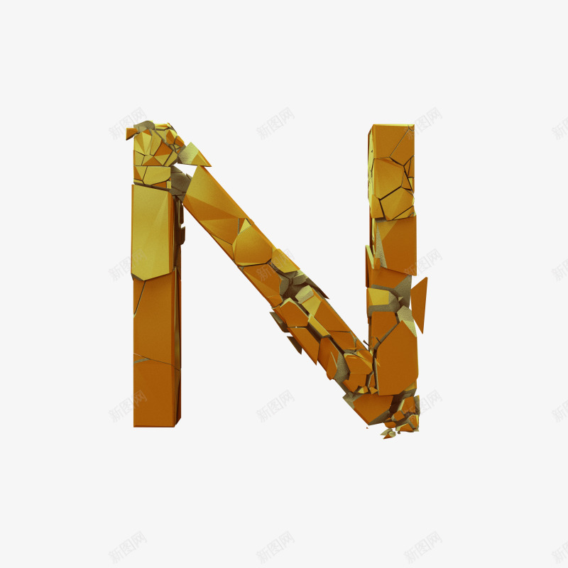 3D黄色石头英文字母Npng免抠素材_88icon https://88icon.com 3D 英文 石头 字数 数字 26个 字母 透明 碎石 组合 文字