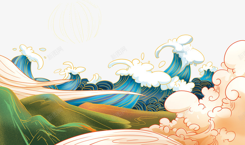 插画手绘国潮祥云云朵插画风png免抠素材_88icon https://88icon.com 插画 手绘 国潮 祥云 云朵 画风