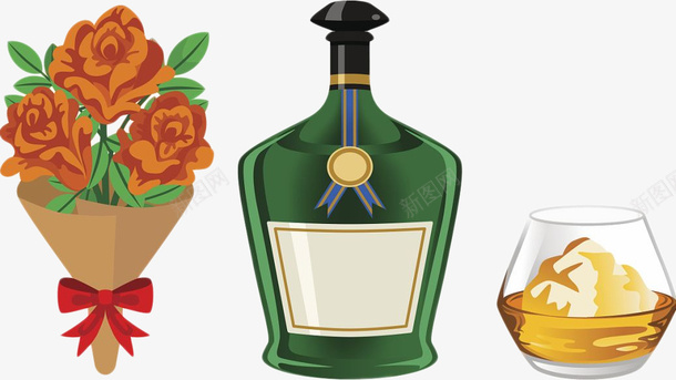 卡通洋酒图片素材png免抠素材_88icon https://88icon.com 洋酒 白酒 酒杯 酒瓶 花束