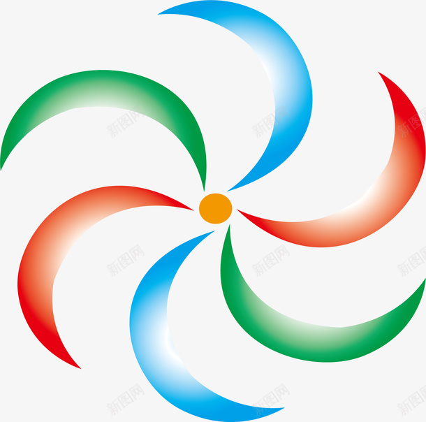 三色风车绿蓝红png免抠素材_88icon https://88icon.com 绿色 蓝色 橙红色 渐变 圆