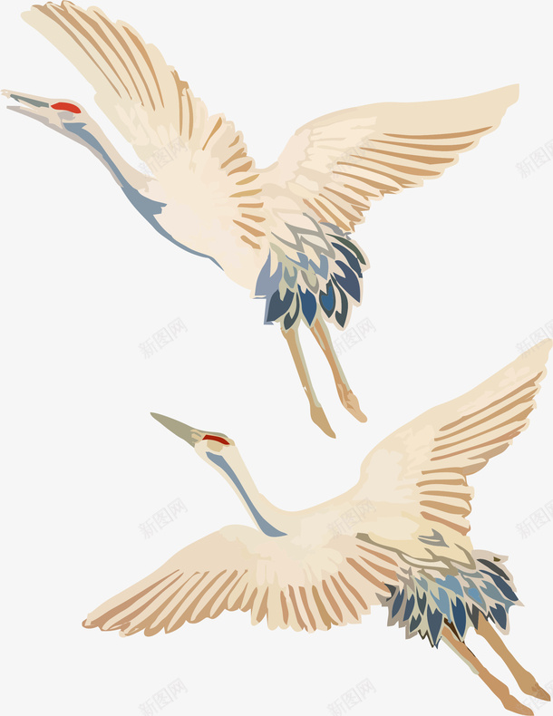 两只手绘白鹤卡通元素png免抠素材_88icon https://88icon.com 两只 卡通元素 手绘 白鹤 白鹤展翅